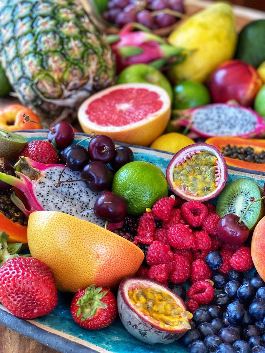 A platter of tropical fruit